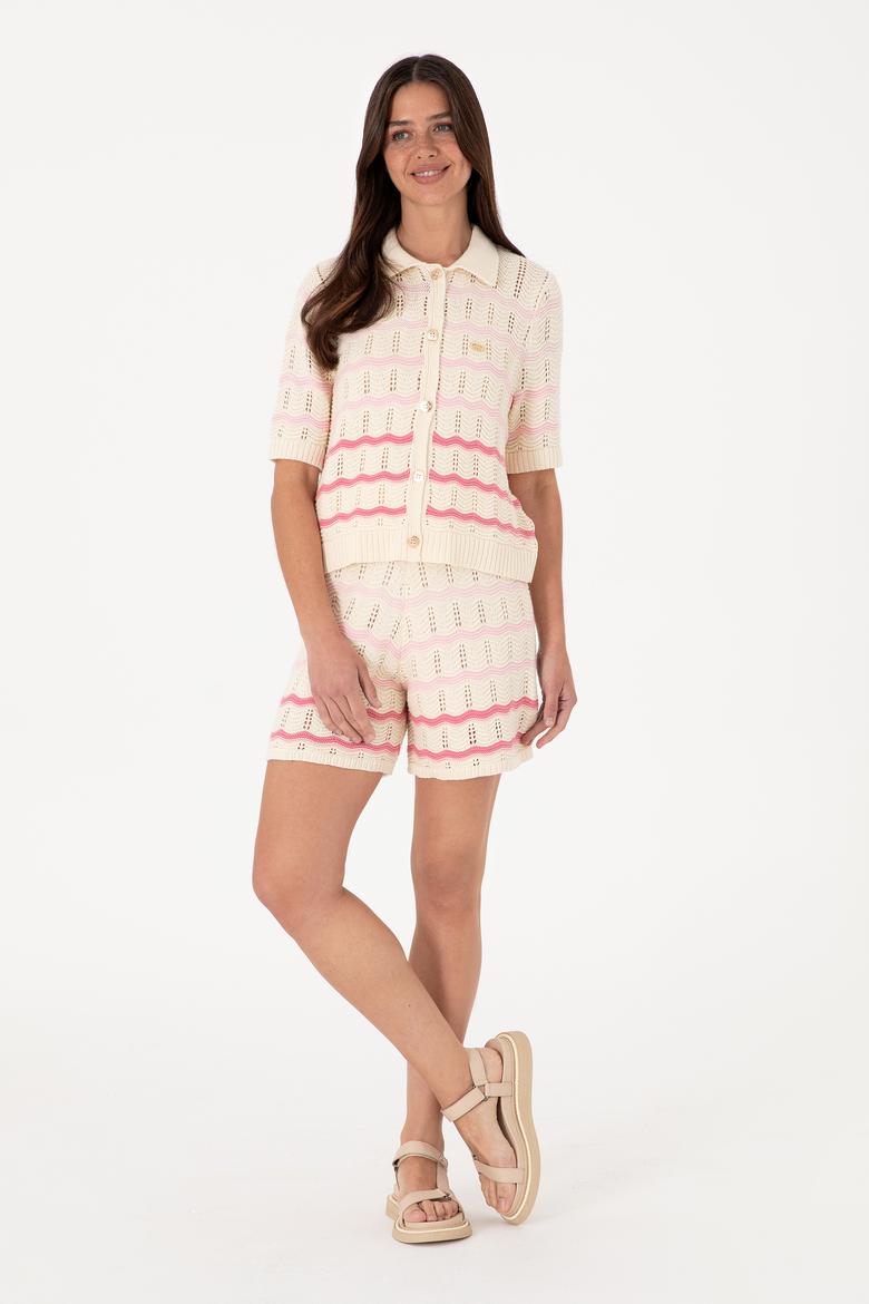 Kadın Krem Triko Polo Yaka Hırka - 50299328007