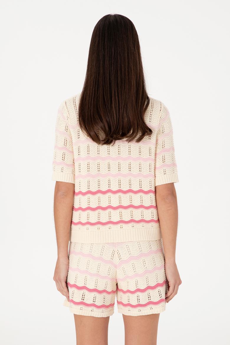 Kadın Krem Triko Polo Yaka Hırka - 50299328007