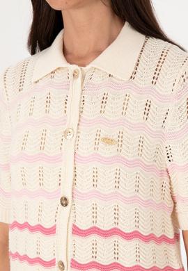 Kadın Krem Triko Polo Yaka Hırka - 50299328007