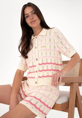 Kadın Krem Triko Polo Yaka Hırka - 50299328007