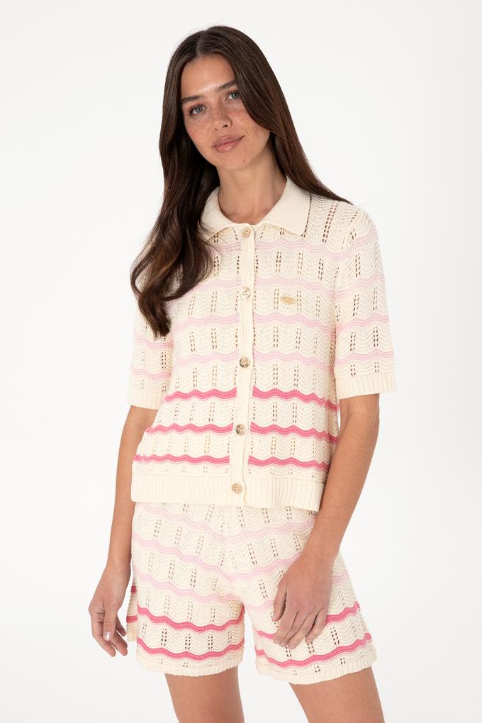 Kadın Krem Triko Polo Yaka Hırka