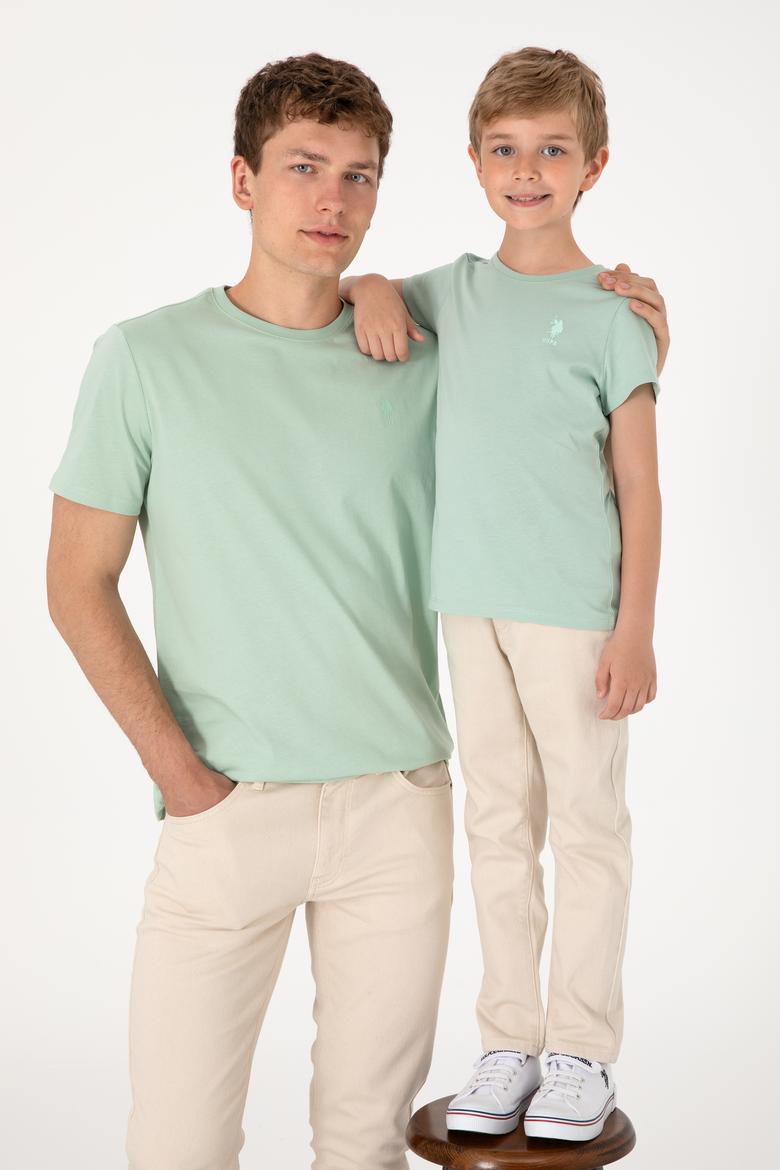 Erkek Regular Fit Bisiklet Yaka Su Yeşili Basic Tişört - 50305924039