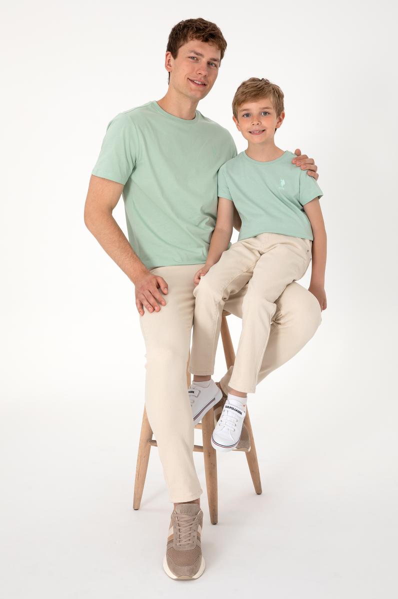 Erkek Regular Fit Bisiklet Yaka Su Yeşili Basic Tişört