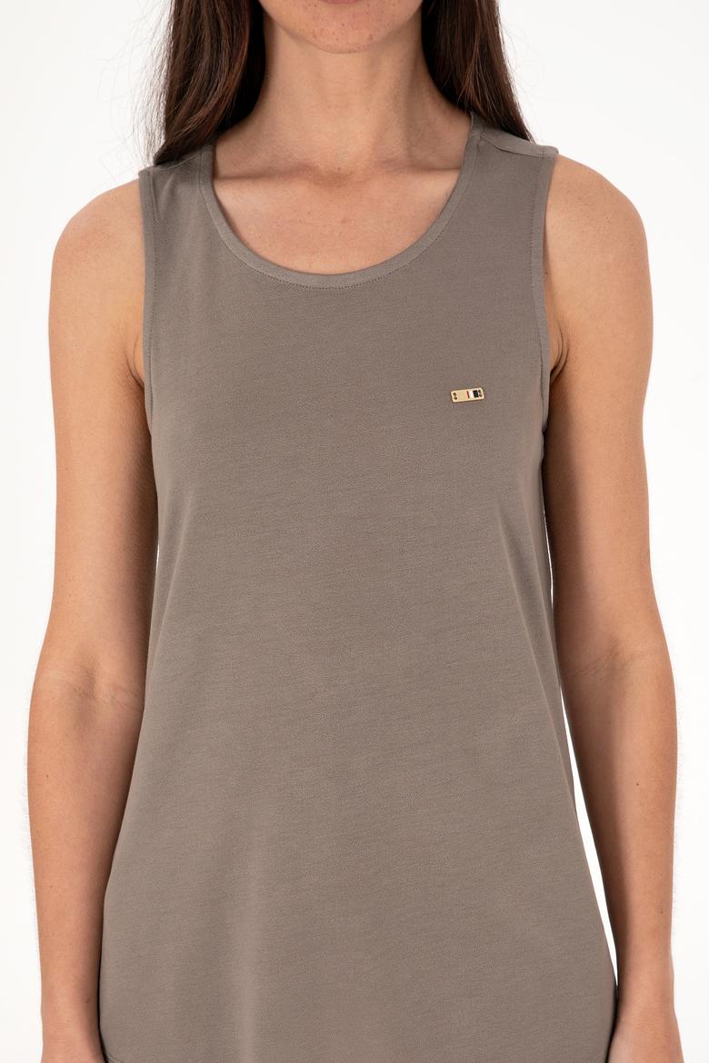 Kadın Vizon Kolsuz Bisiklet Yaka Tişört - 50305819053