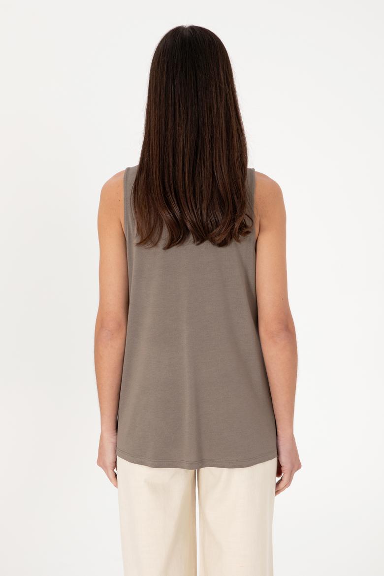 Kadın Vizon Kolsuz Bisiklet Yaka Tişört - 50305819053