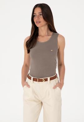 Kadın Vizon Kolsuz Bisiklet Yaka Tişört - 50305819053