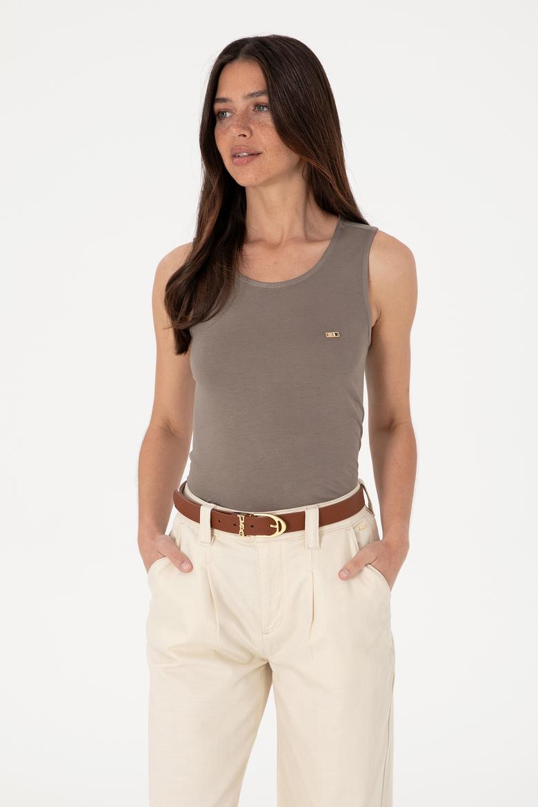 Kadın Vizon Kolsuz Bisiklet Yaka Tişört - 50305819053