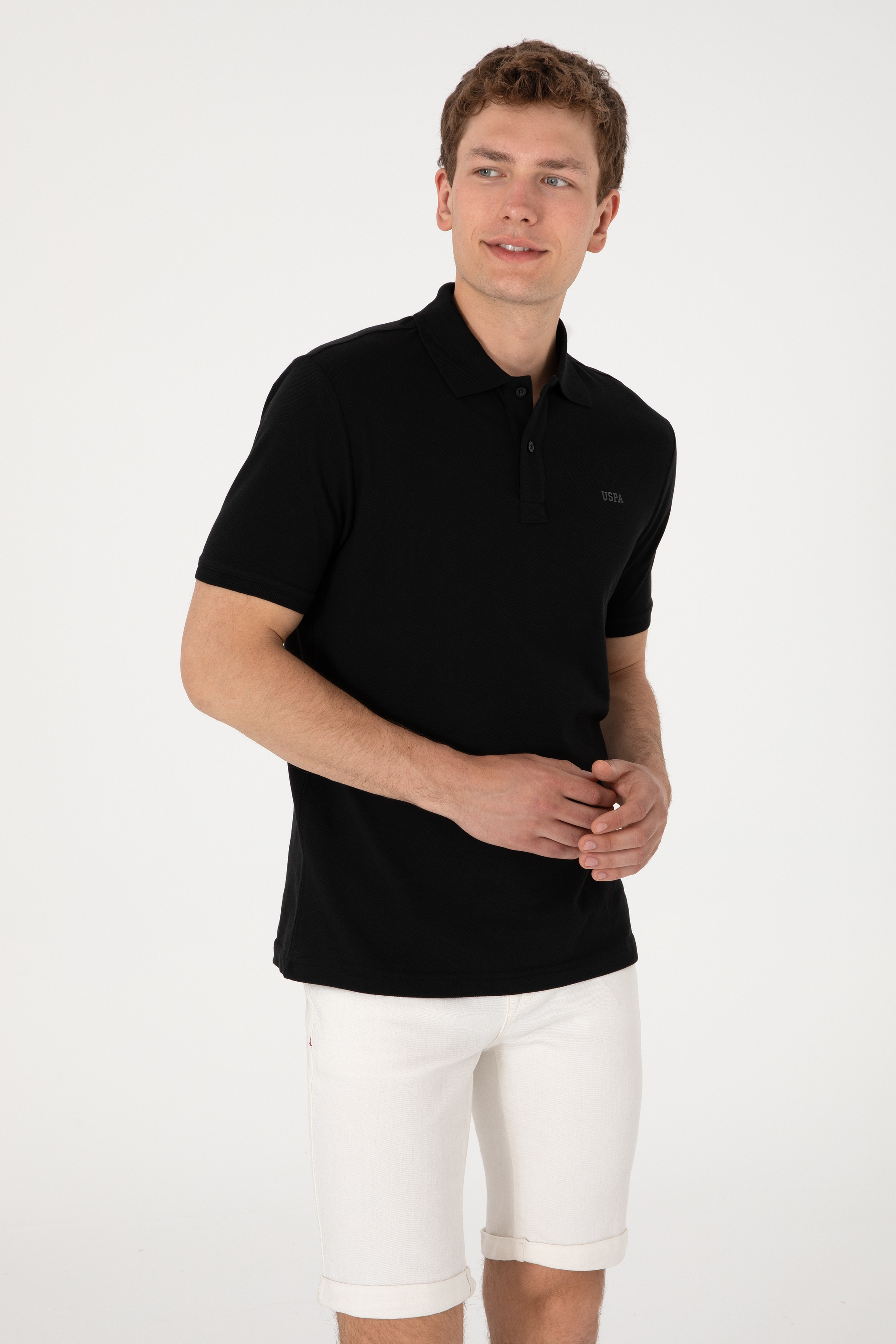 Erkek Regular Fit Polo Yaka Siyah Basic Tişört - Image 5