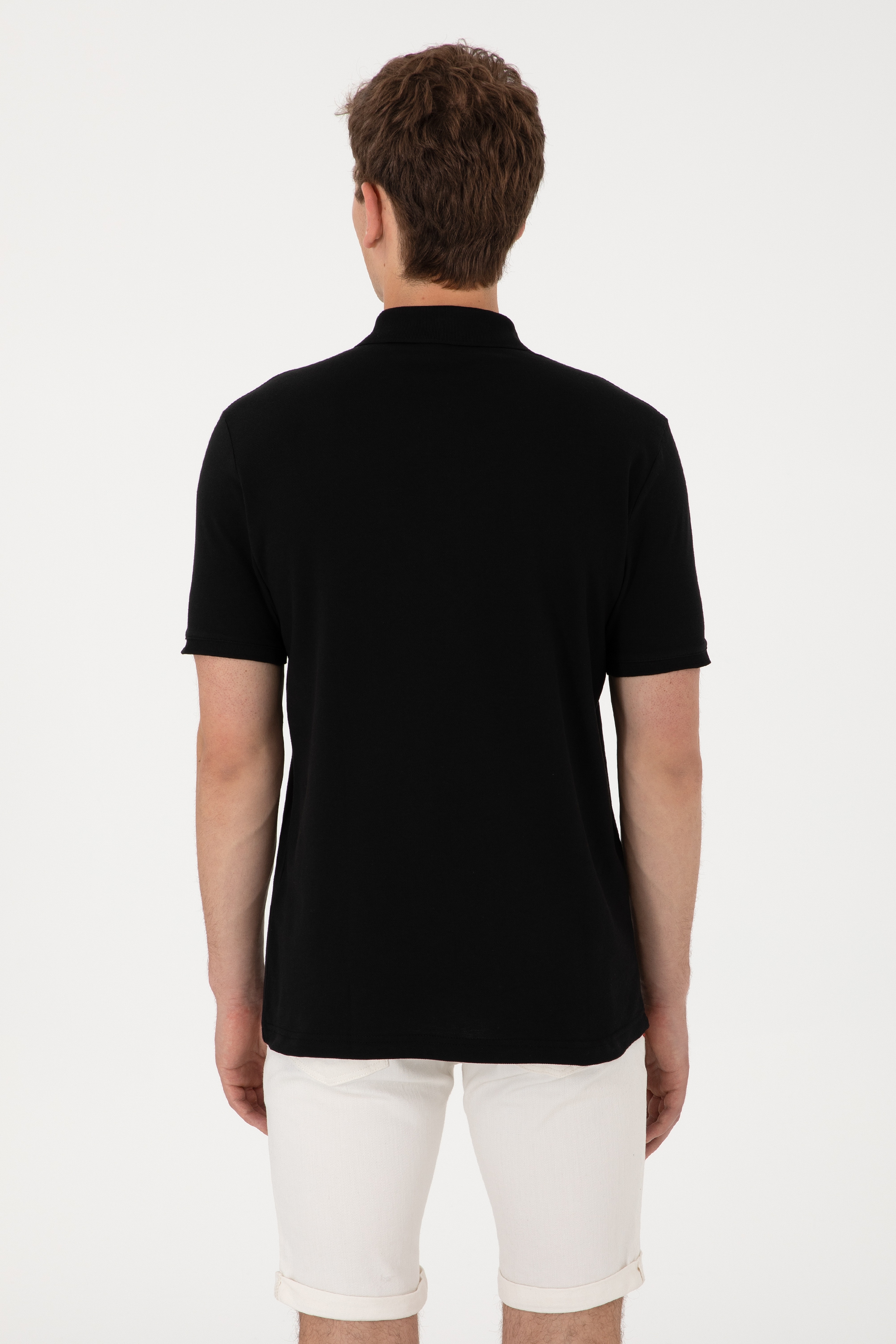 Erkek Regular Fit Polo Yaka Siyah Basic Tişört