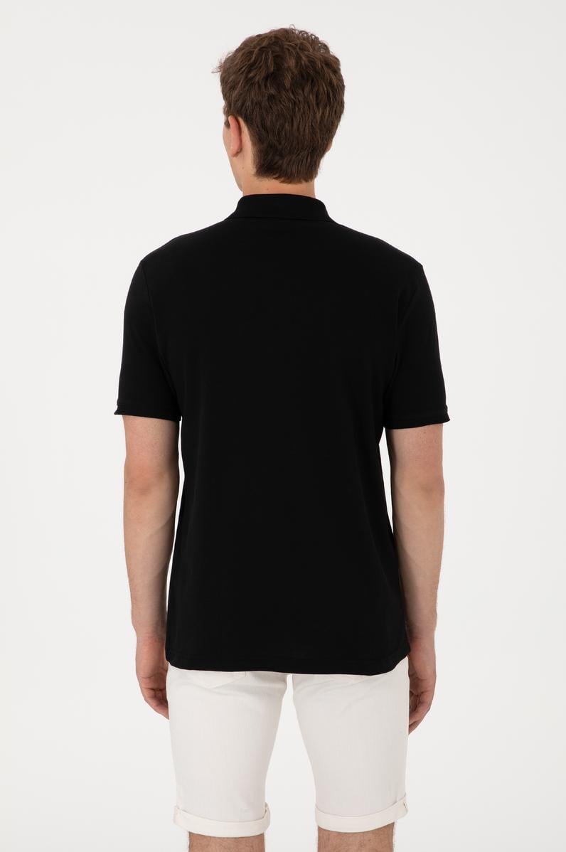 Erkek Regular Fit Polo Yaka Siyah Basic Tişört
