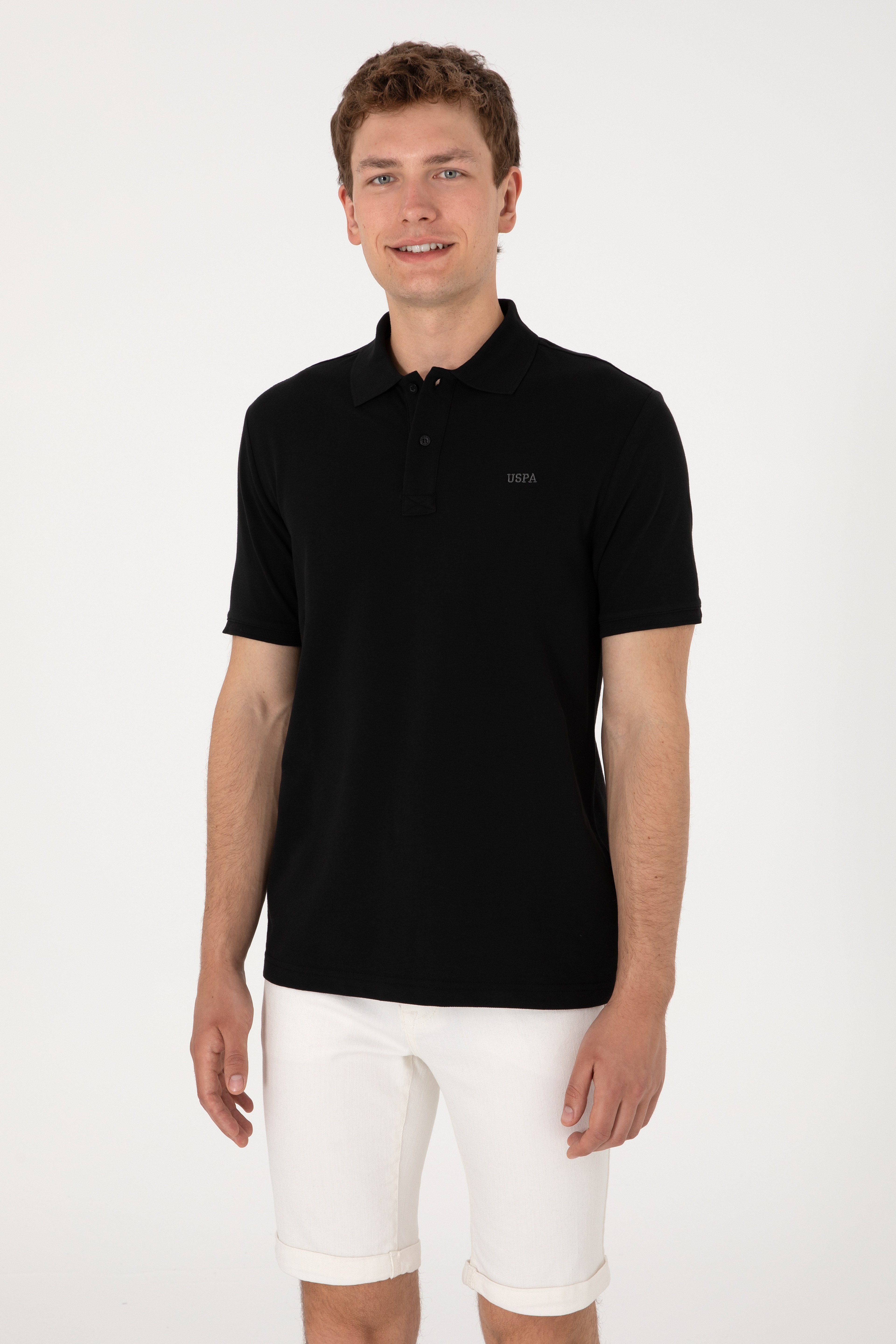 Erkek Regular Fit Polo Yaka Siyah Basic Tişört - Image 3