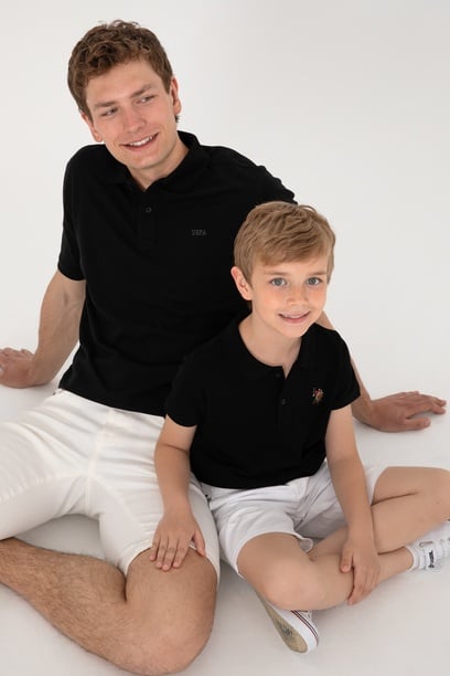 Erkek Regular Fit Polo Yaka Siyah Basic Tişört