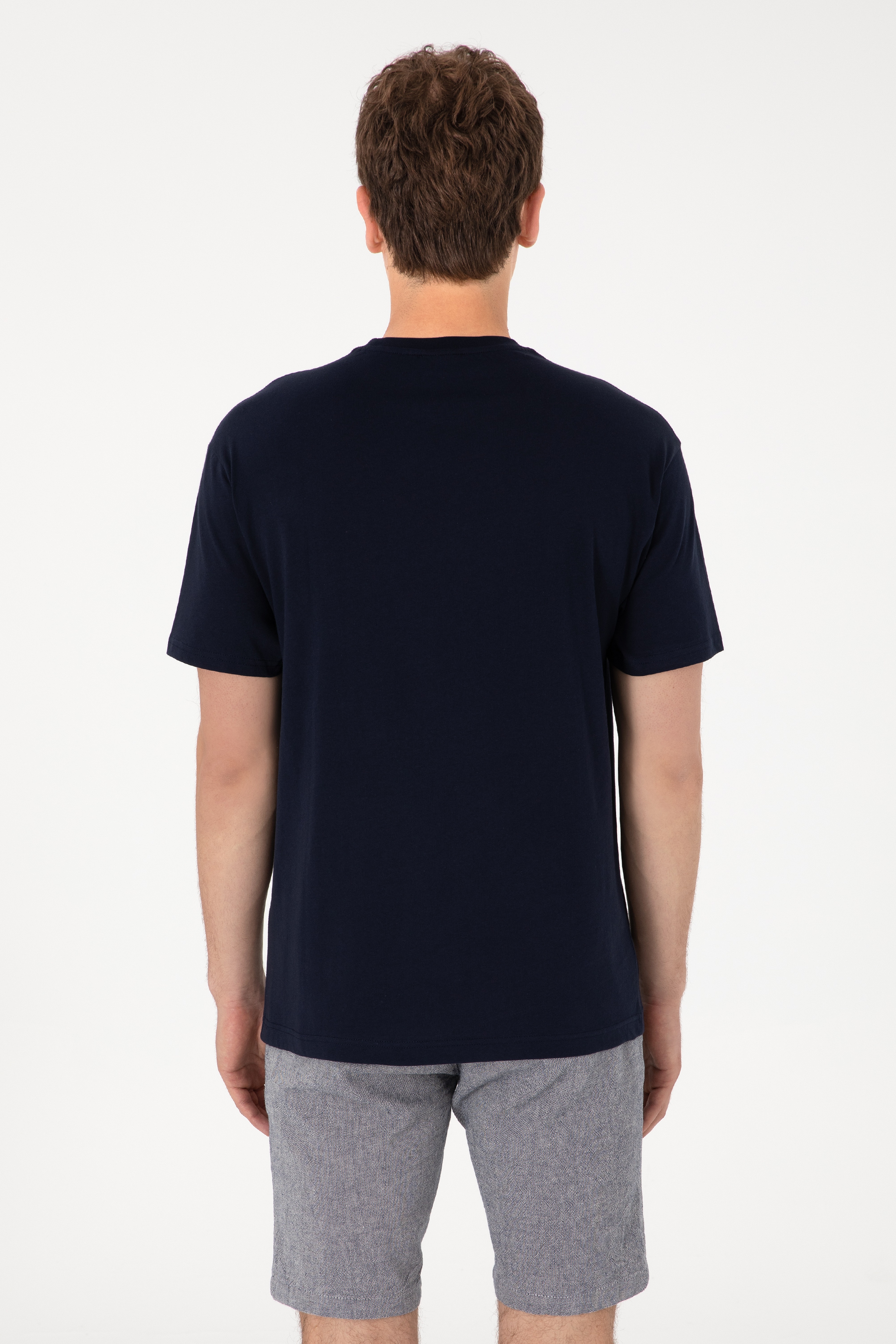 Erkek Comfort Fit Bisiklet Yaka Lacivert Tişört - Image 7