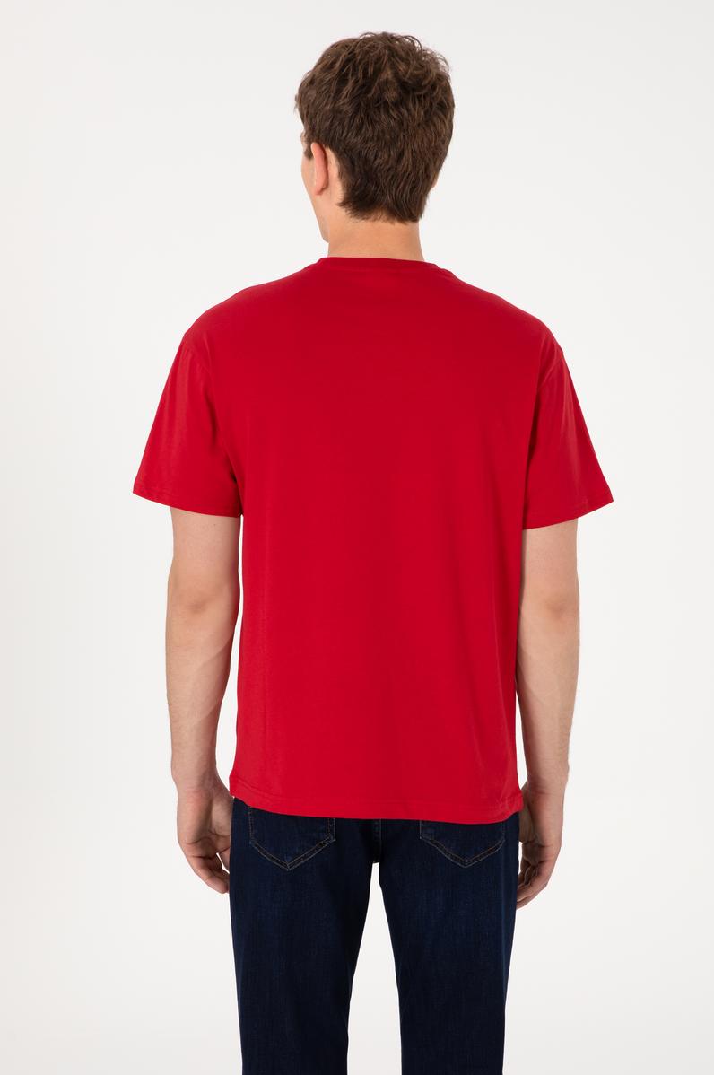 Erkek Comfort Fit Bisiklet Yaka Kırmızı Tişört