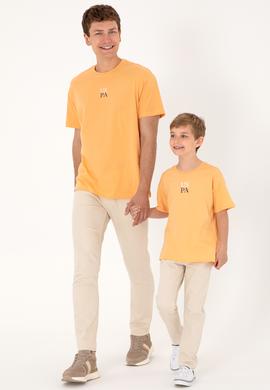 Erkek Comfort Fit Bisiklet Yaka Turuncu Tişört - 50306450060