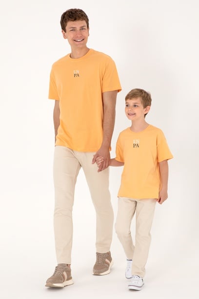 Erkek Comfort Fit Bisiklet Yaka Turuncu Tişört