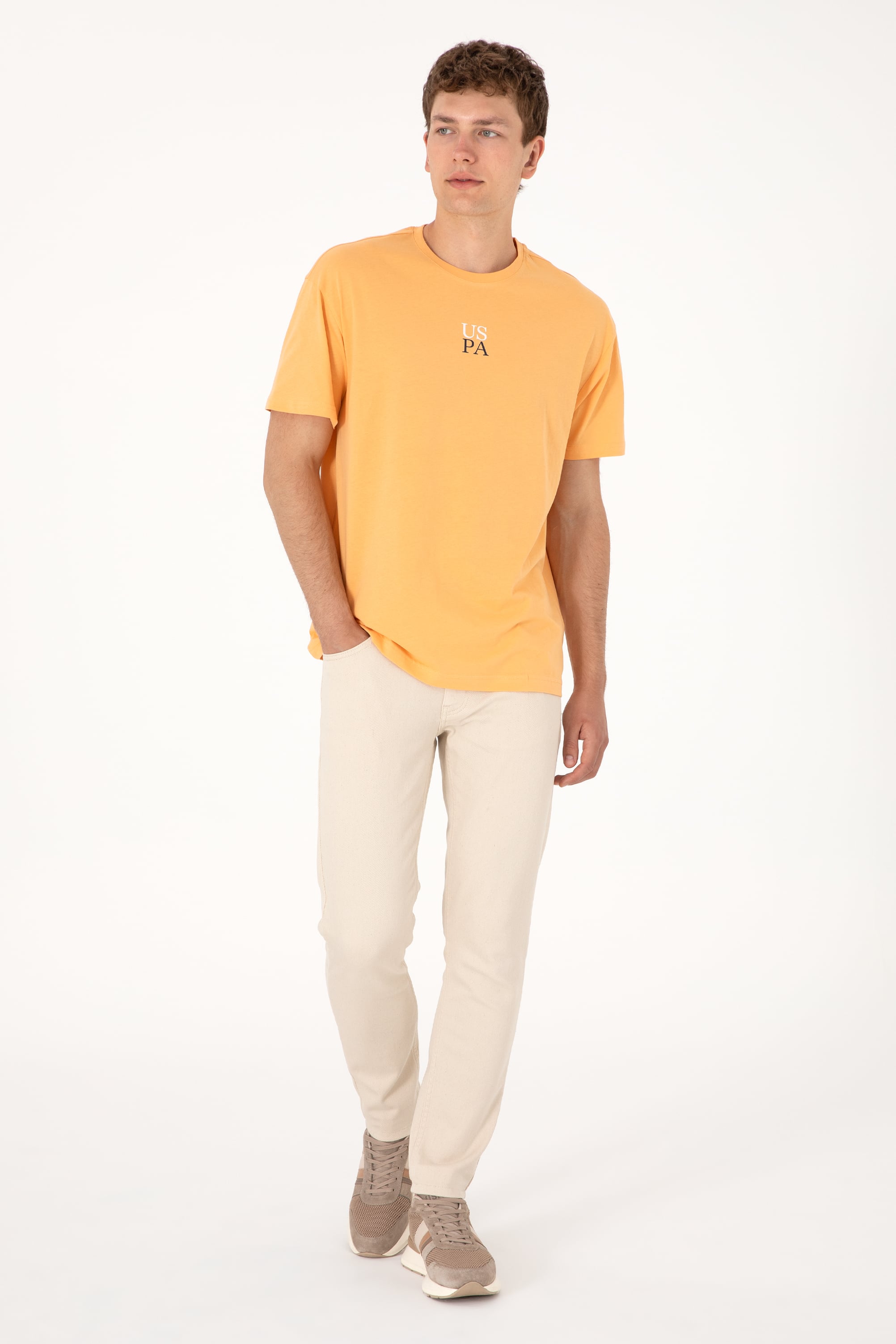 Erkek Comfort Fit Bisiklet Yaka Turuncu Tişört - Image 6