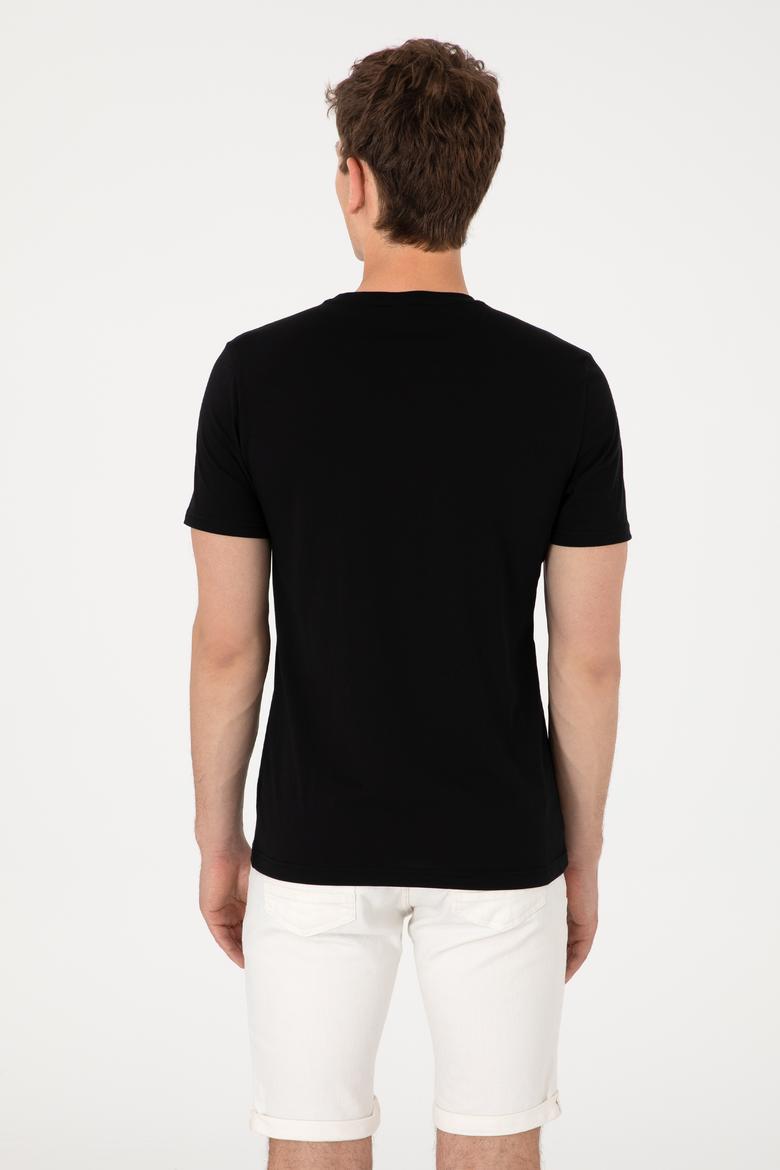 Erkek Comfort Fit Bisiklet Yaka Siyah Tişört - 50306450038