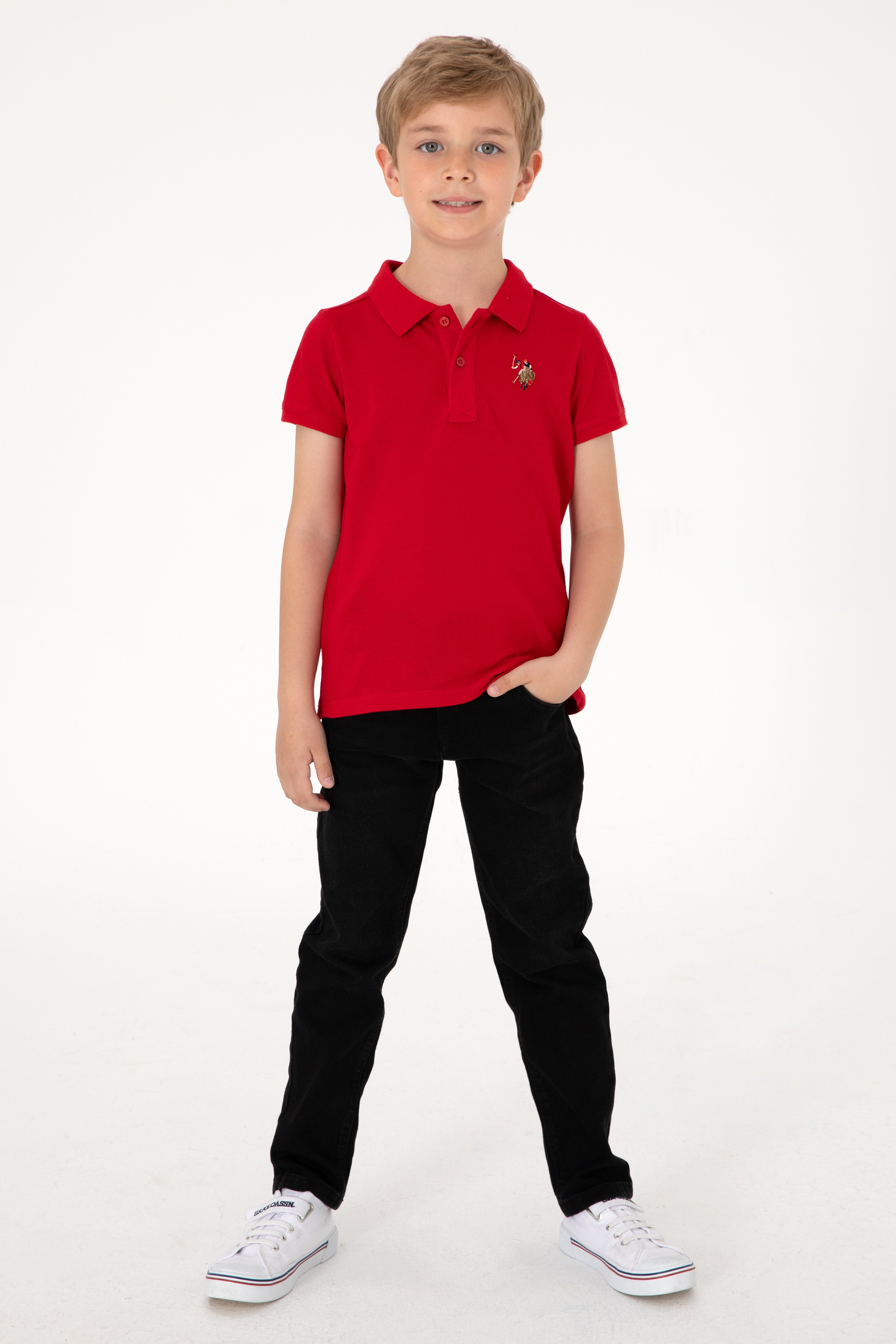 Erkek Çocuk Kırmızı Basic Polo Yaka Tişört - Image 1