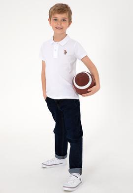 Erkek Çocuk Beyaz Basic Polo Yaka Tişört - 50306484011