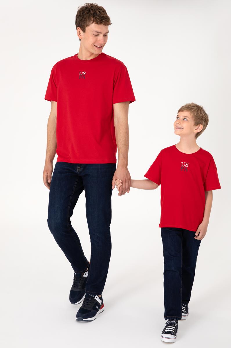 Erkek Comfort Fit Bisiklet Yaka Kırmızı Tişört