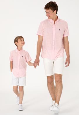 Erkek Açık Pembe Kısa Kollu Gömlek - 50306324034