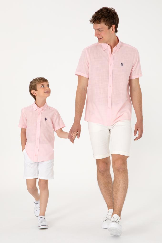 Erkek Açık Pembe Kısa Kollu Gömlek