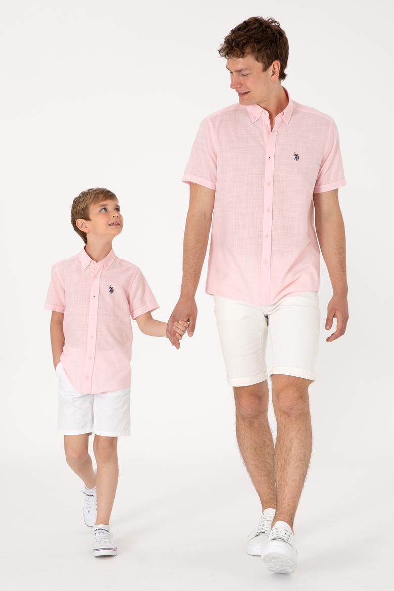 Erkek Açık Pembe Kısa Kollu Gömlek