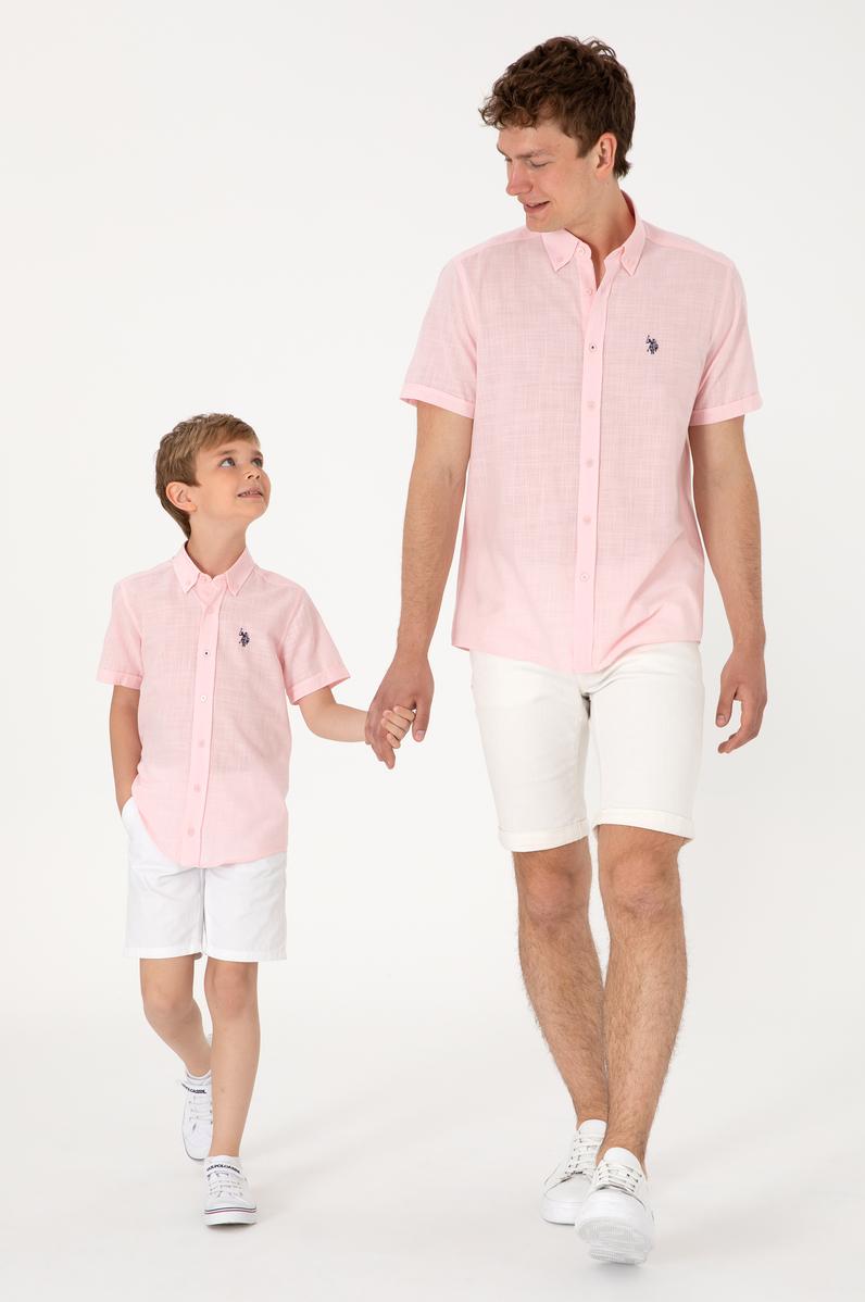 Erkek Açık Pembe Kısa Kollu Gömlek