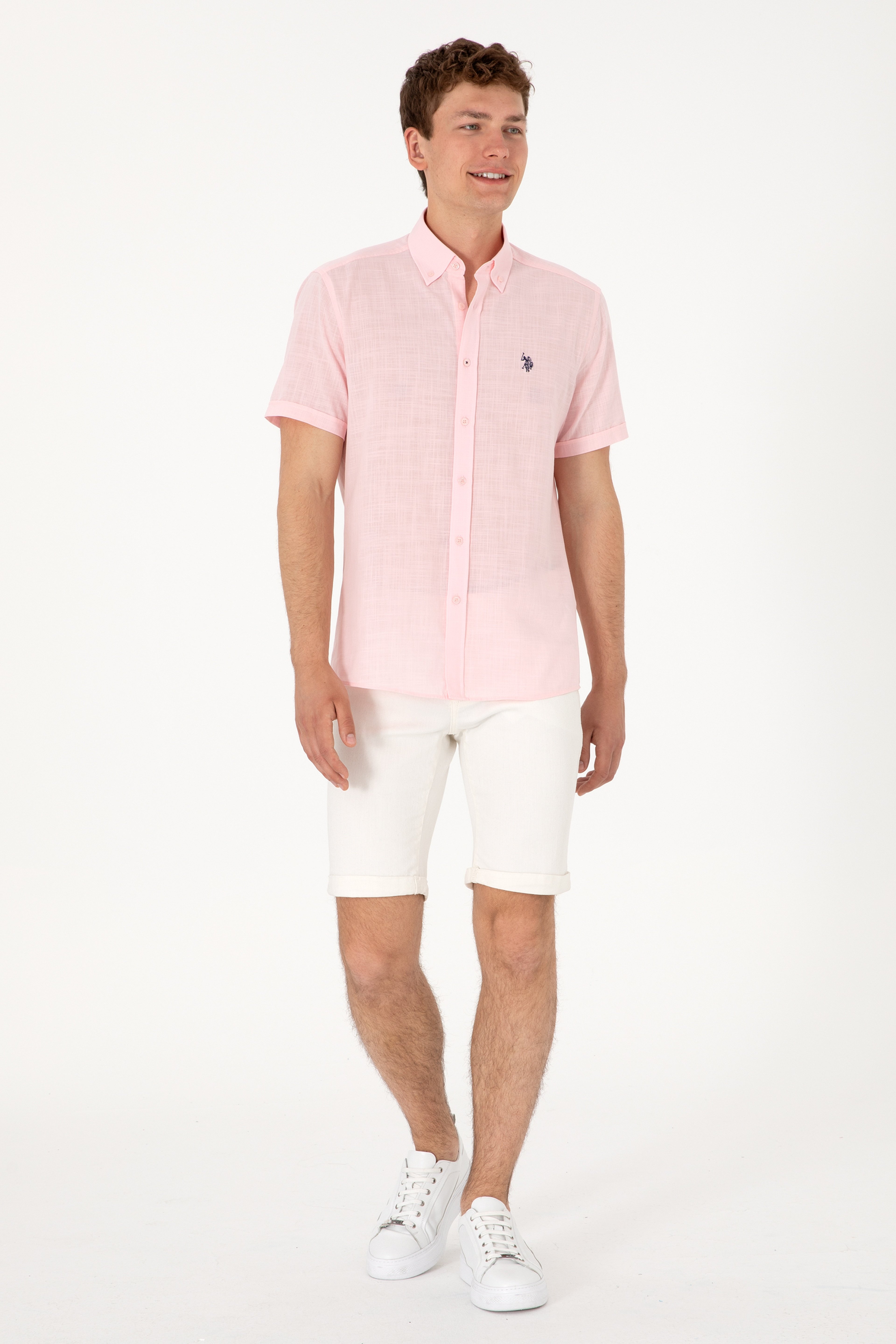 Erkek Açık Pembe Kısa Kollu Gömlek - Image 6