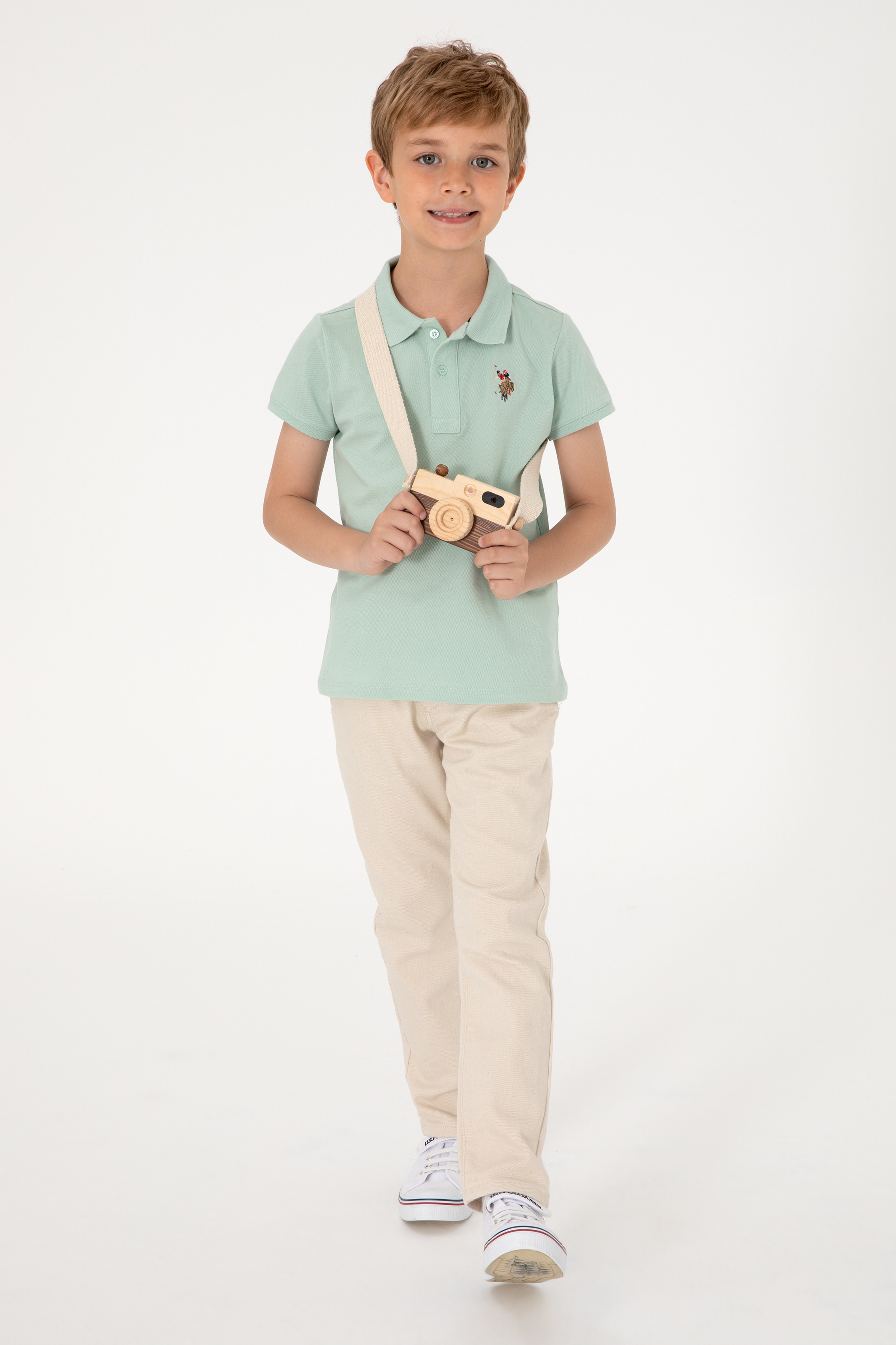 Erkek Çocuk Su Yeşili Basic Polo Yaka Tişört - Image 1