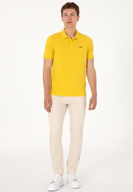 Erkek Regular Fit Polo Yaka Sarı Basic Tişört - 50306007277