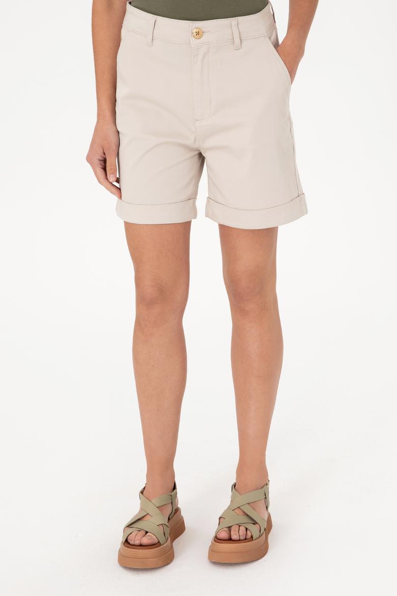 Kadın Bej Dokuma Şort - 50309125015