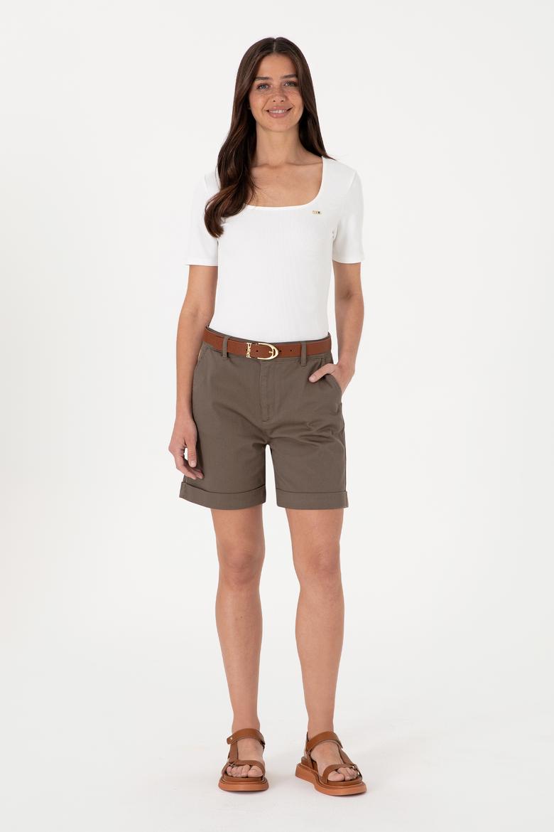 Kadın Beyaz Kare Yaka Tişört - 50305762009