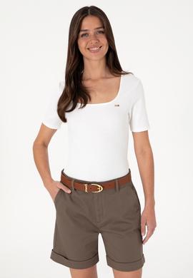 Kadın Beyaz Kare Yaka Tişört - 50305762009