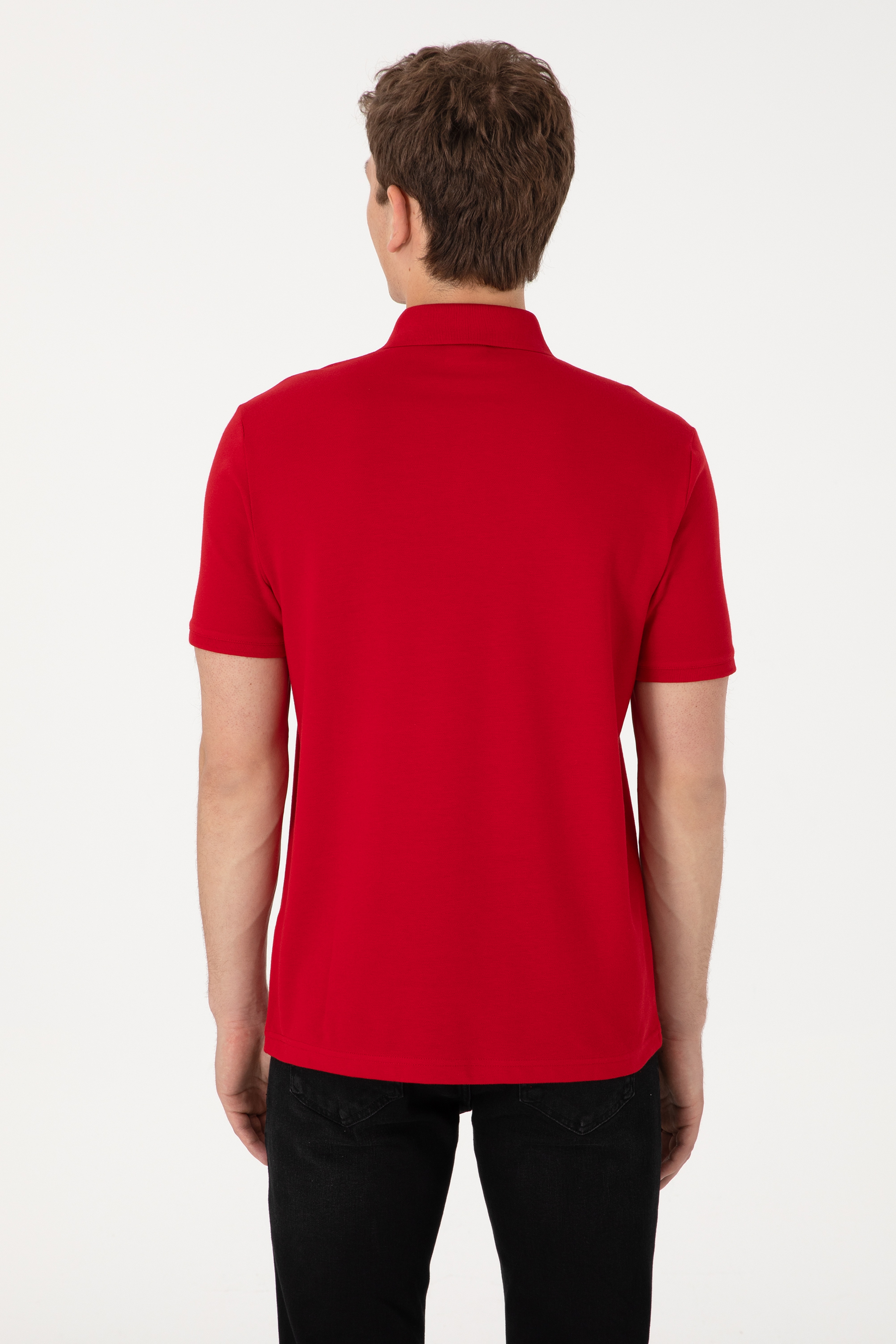 Erkek Regular Fit Polo Yaka Kırmızı Basic Tişört - Image 7
