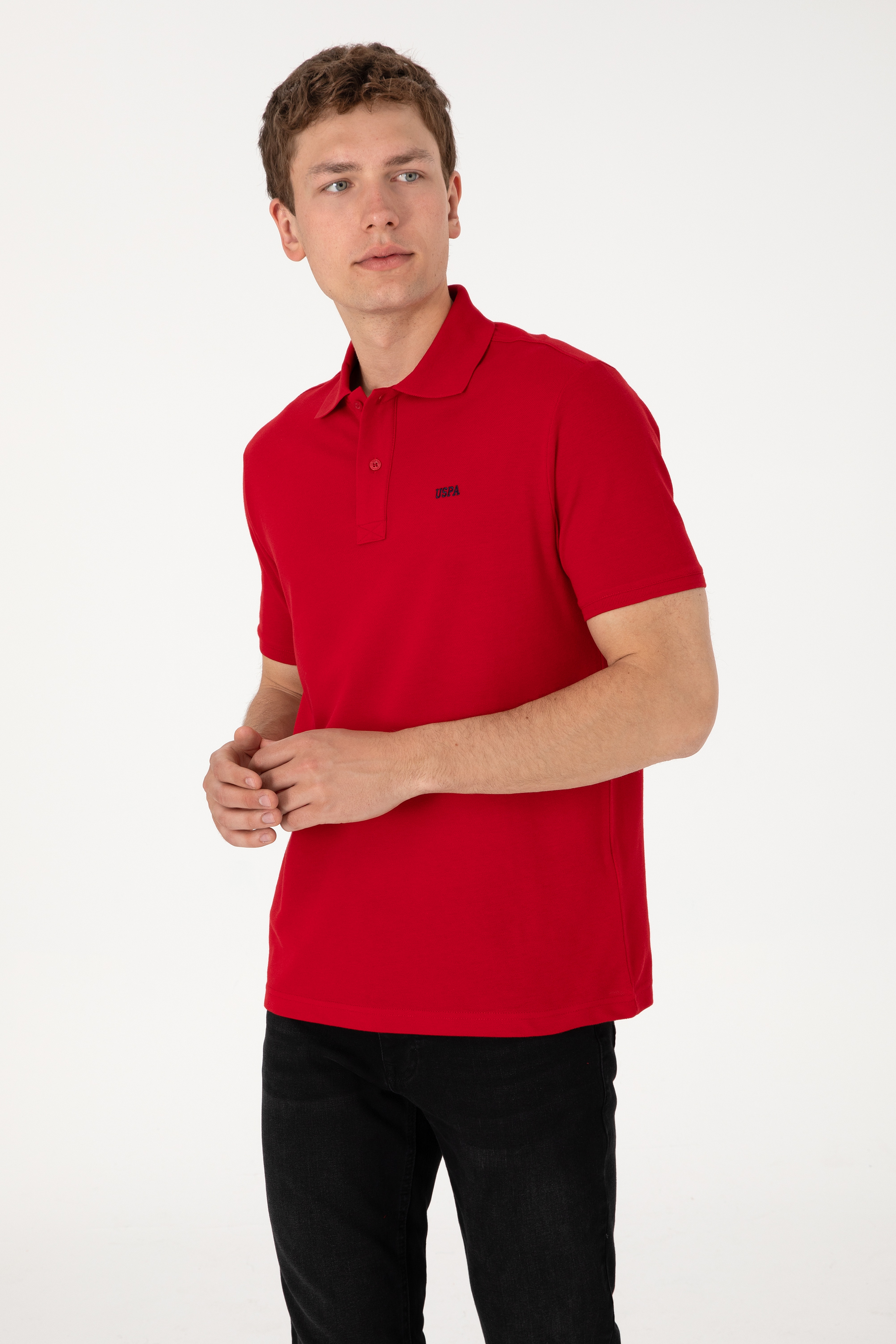 Erkek Regular Fit Polo Yaka Kırmızı Basic Tişört - Image 5