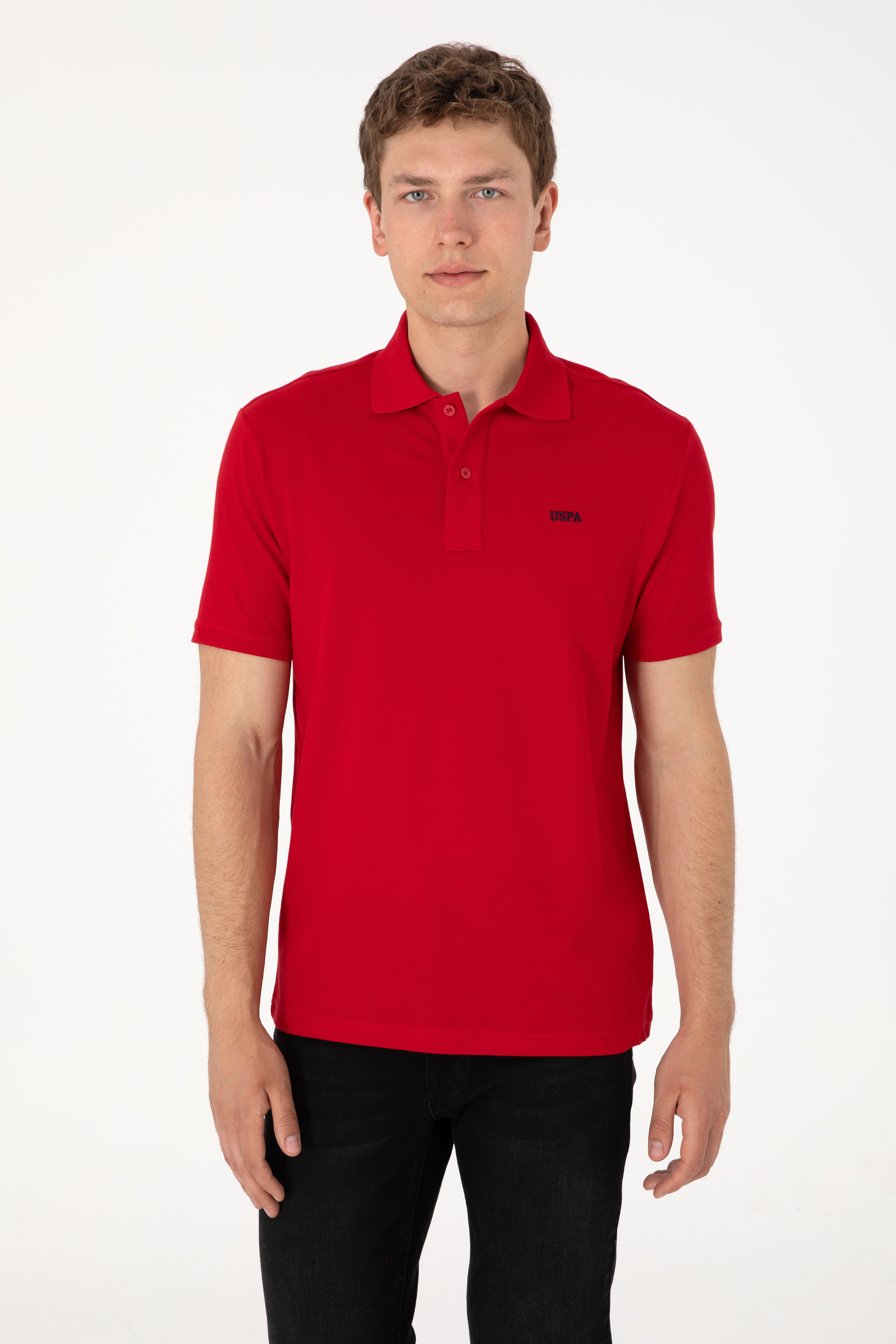 Erkek Regular Fit Polo Yaka Kırmızı Basic Tişört - Image 3