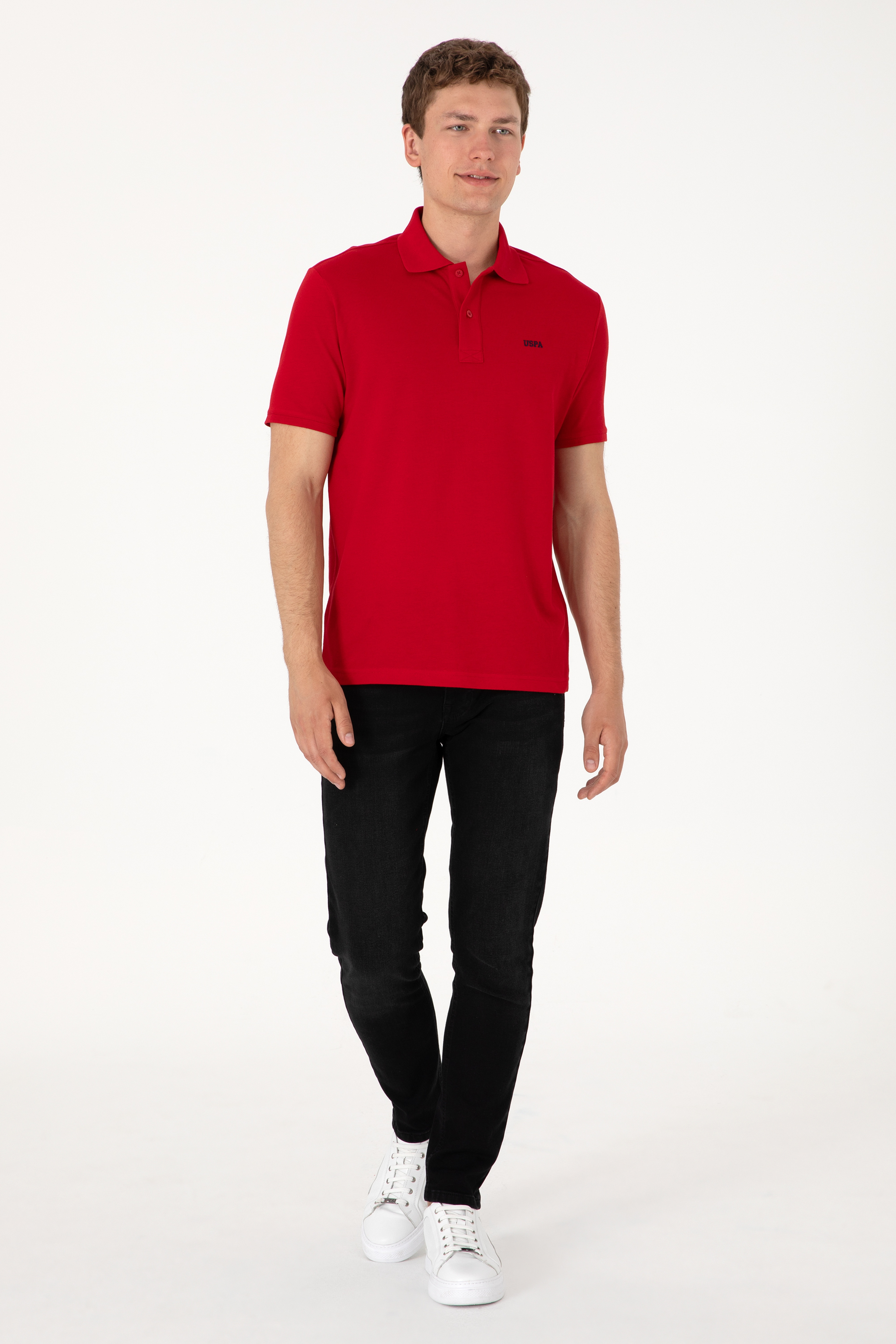 Erkek Regular Fit Polo Yaka Kırmızı Basic Tişört - Image 6