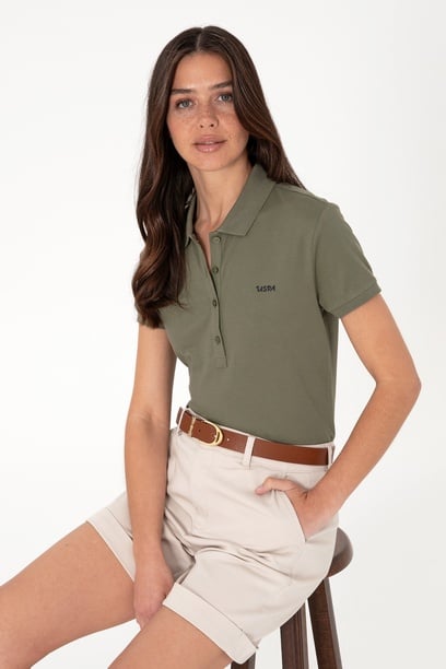 Kadın Koyu Haki Basic Polo Yaka Tişört