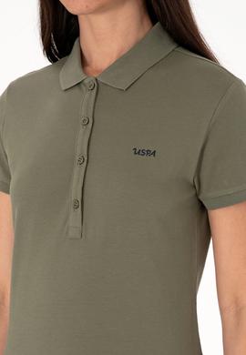 Kadın Koyu Haki Basic Polo Yaka Tişört - 50305764226