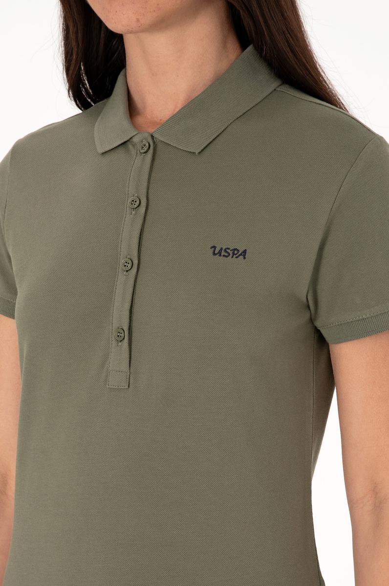 Kadın Koyu Haki Basic Polo Yaka Tişört