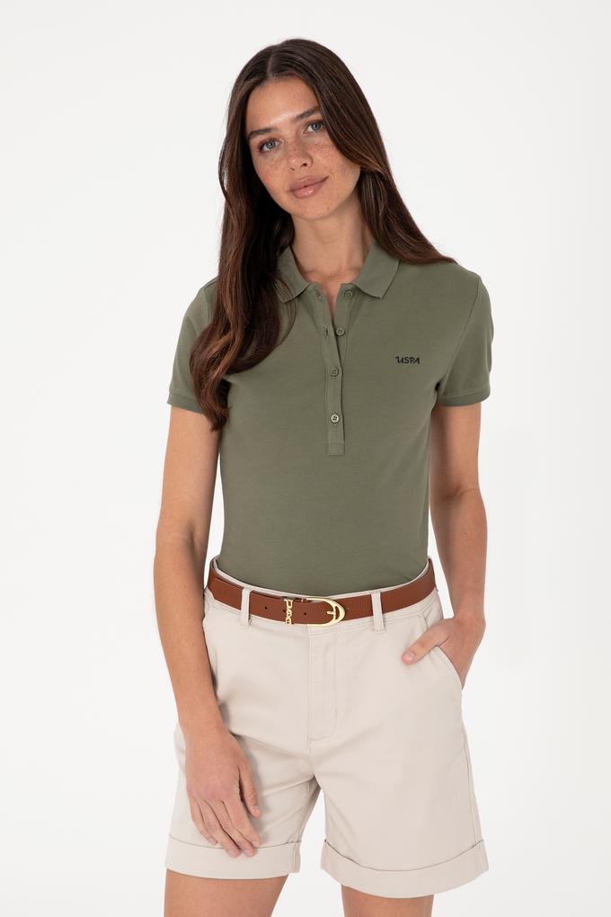 Kadın Koyu Haki Basic Polo Yaka Tişört