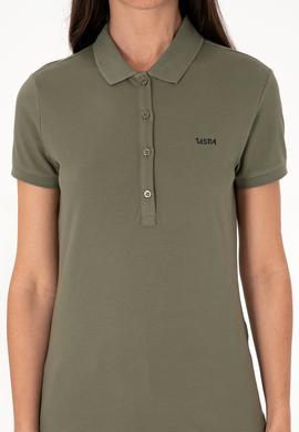 Kadın Koyu Haki Basic Polo Yaka Tişört - 50305764226