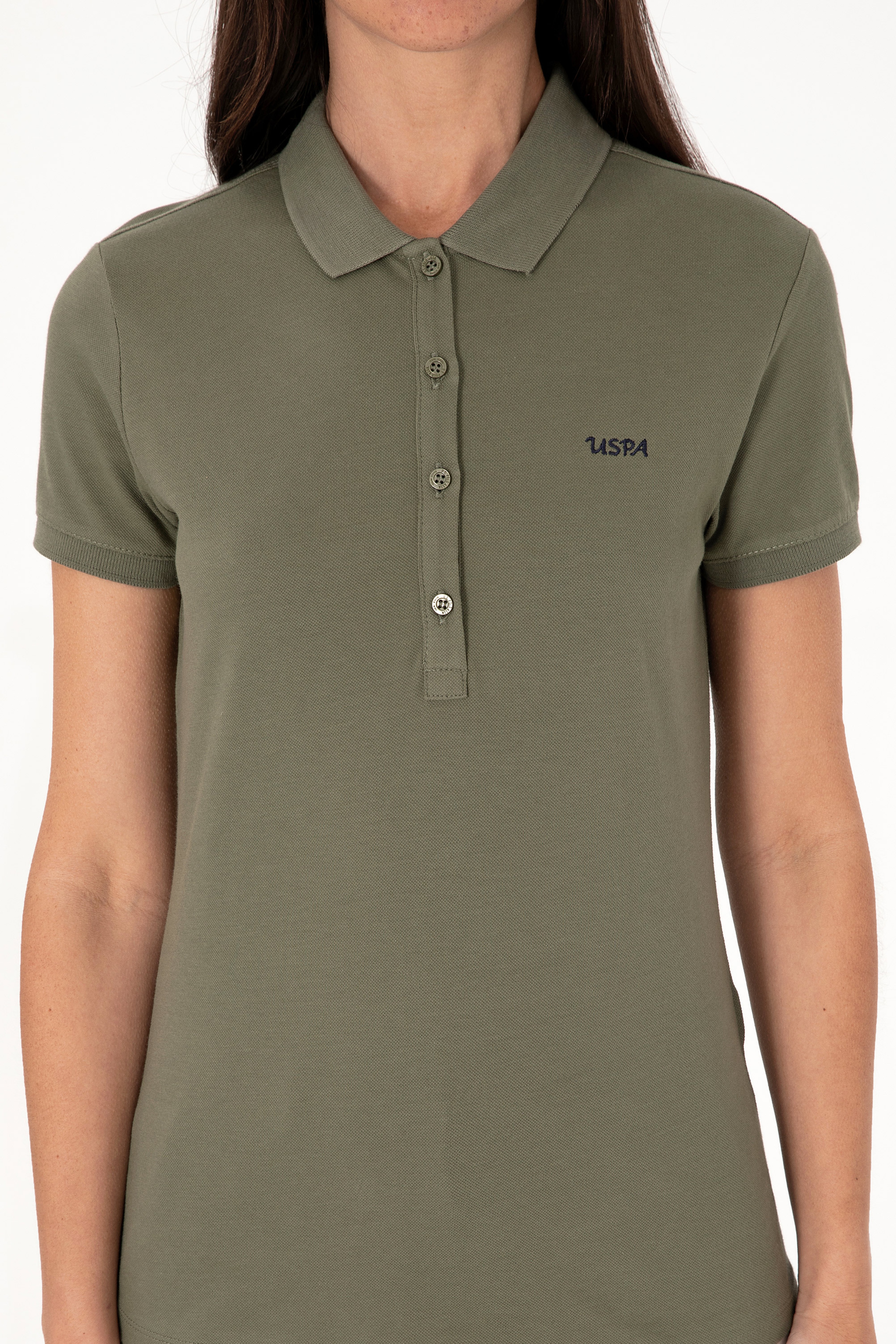 Kadın Koyu Haki Basic Polo Yaka Tişört