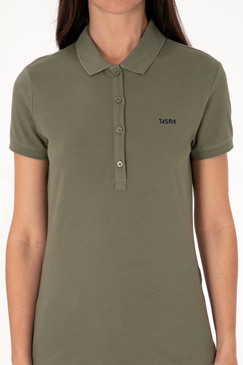 Kadın Koyu Haki Basic Polo Yaka Tişört - 50305764226