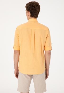 Erkek Turuncu Keten Görünümlü Basic Gömlek - 50306285099