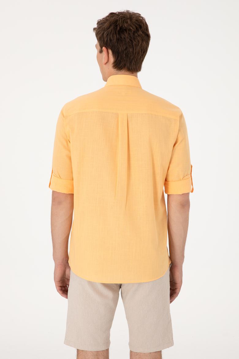 Erkek Turuncu Keten Görünümlü Basic Gömlek - 50306285099