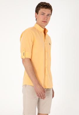 Erkek Turuncu Keten Görünümlü Basic Gömlek - 50306285099
