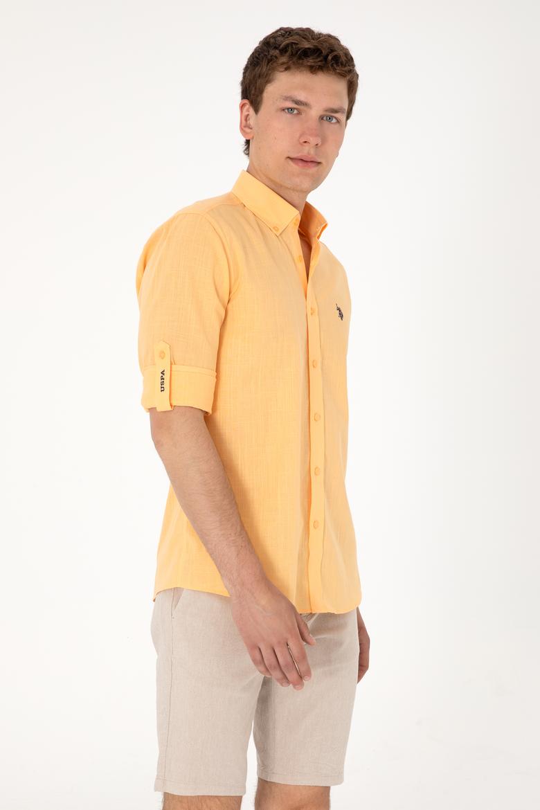 Erkek Turuncu Keten Görünümlü Basic Gömlek - 50306285099